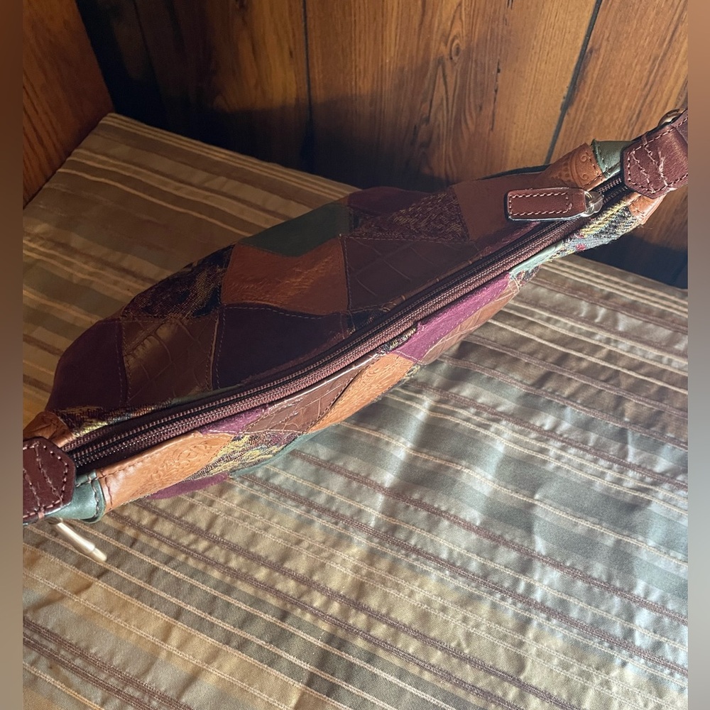 Fossil’s Leather, Suede, Tapestry Patchwork Satch… - image 3